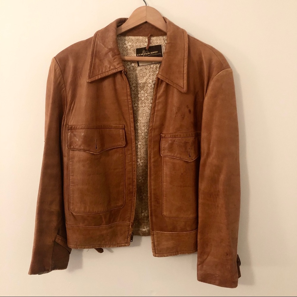 Vintage Tan Men’s Leather Jacket by Sears 42R